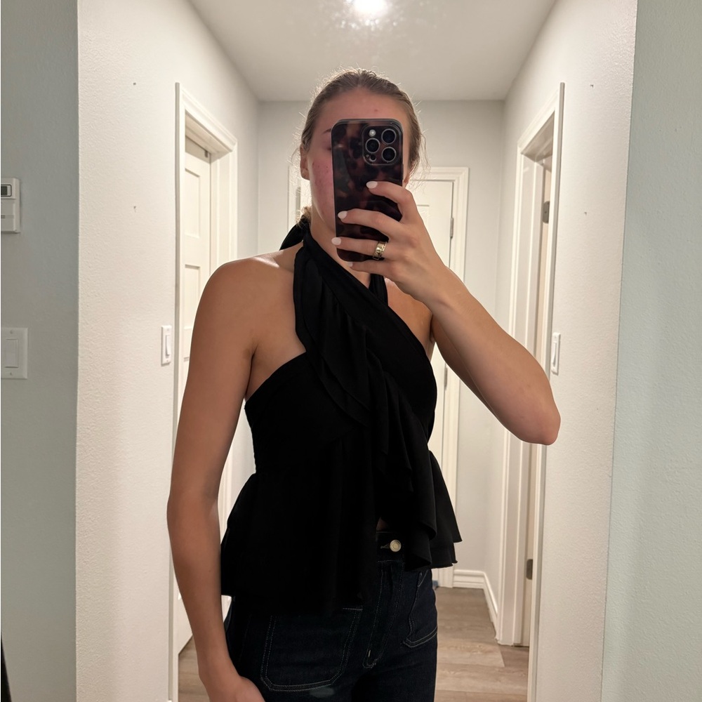 DO+BE Black Halter Ruffle Peplum Camisole